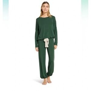 Eberjey Gisele Tencel Modal Slouchy PJ Set Forest Green / Ivory Size Medium New